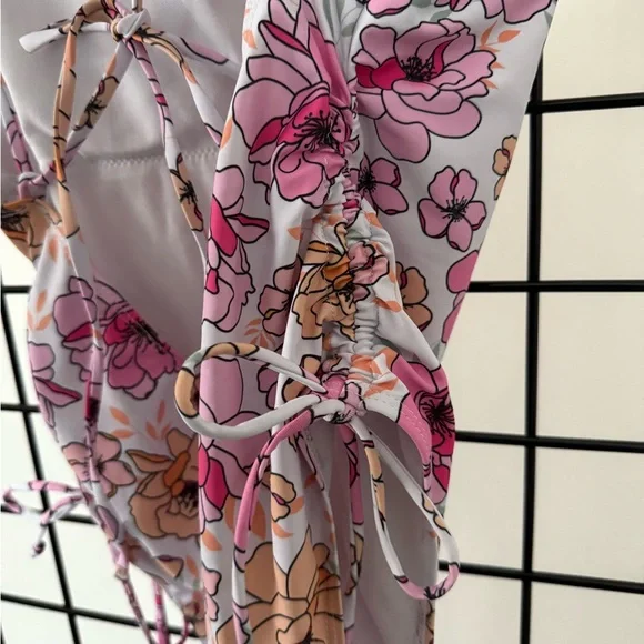 Floral One Piece Swimsuit - Pink and Orange - Picture 2 of 3